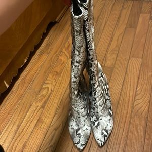 Snake skin chunky boots